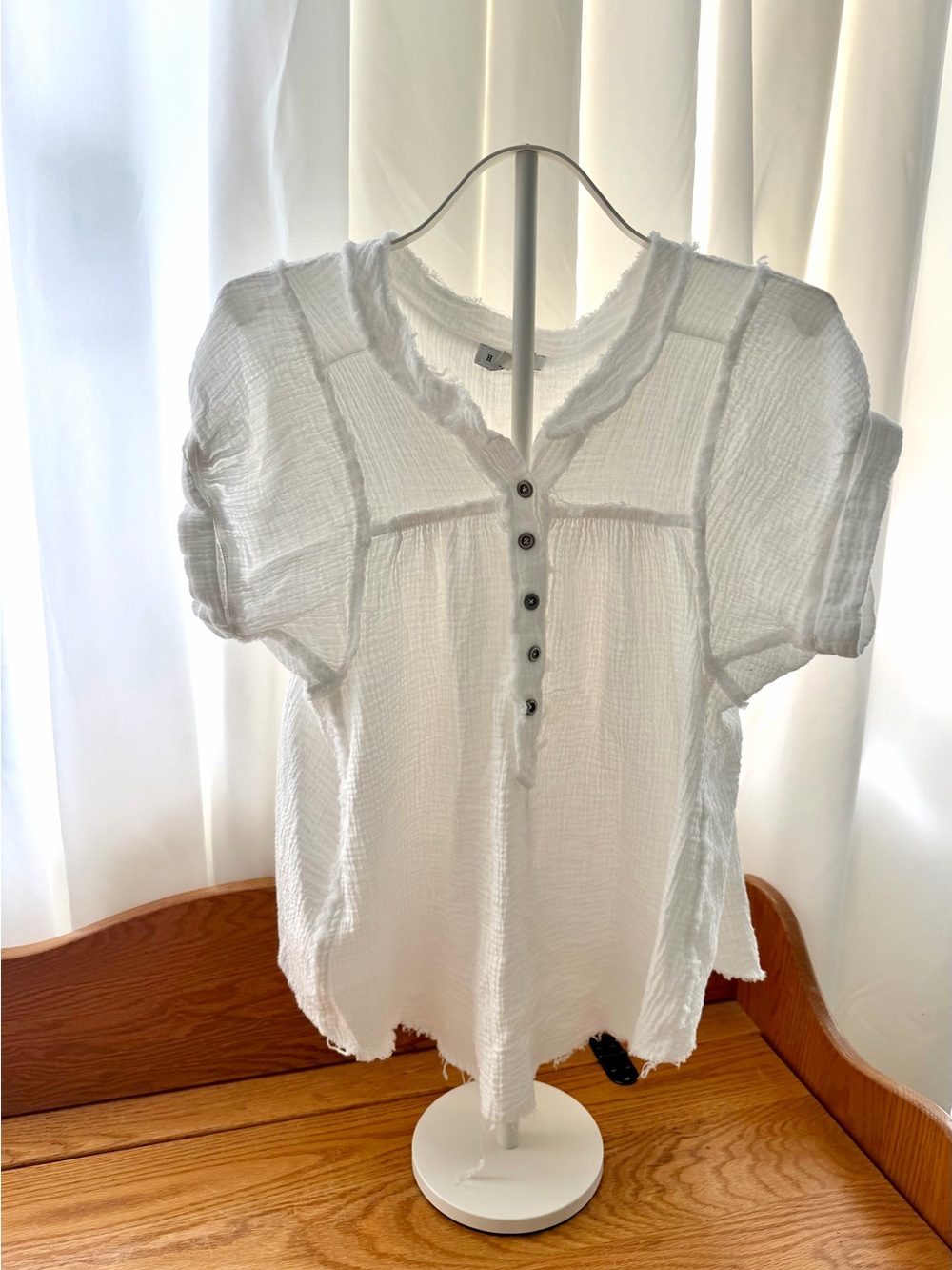 HYFVE White Gauze Button Henley Blouse